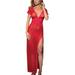 Women Sexy Long Dressing Night Gown Sheer Transparent Dress Nightgown Lingerie +Thong Set Red XXL