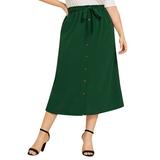 LAPA Women's Bow tie Belted Button Split Skirt Solid Plus Size Natural Waist Skirt