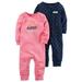 Carters Baby Girls 2-Pack Babysoft Neon Coveralls Sweetheart Pink