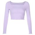 Frill Casual Long Sleeve Short Tops Ladies Fashion Chic Boat Neck Solid Cotton T Shirt Female Basic Skinny Tee Shirt Tops Autumn Sweet Sweater