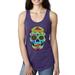 Colorful Floral Sugar Skull Streetwear Ladies Racerback Tank Top, Purple Rush, Large