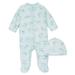 Little Me Preemie 2-Piece Aqua Flower Footie and Hat Set in Pink