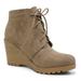 Soda Women Ankle Boots Lace Up Combat Booties Wedge High Heel Faux Suede FLECHA-S Beige Taupe 7.5