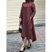 ZANZEA Muslim Dress for Women Buttons Trimming Solid/Graffiti/Grid Print Irregular Hem Midi Dress