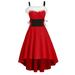 AkoaDa 1 PCS Women Red Christmas High-Low Hem Dress Shoulder Straps Side Lace-up Bowknot A Line Dresses(2XL)