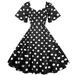 Women's Retro Travel Style Wave Hem Short Sleeve Polka Dot Mid-Length Hem Dress