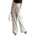 Women Solid Palazzo Cotton Wide Leg Pants Ladies Casual Loose Trousers