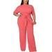 Avamo Women One Piece Set Solid Color Casual Loose Flare Pants with Belt Off Shoulder Romper Short Sleeveless Plus Size Jumpsuits