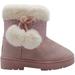 bebe Girlsâ€™ Big Kid Slip On Mid Calf Warm Microsuede Winter Boots with Printed Shaft, Faux Fur Cuff and Pom Poms Blush Size 11