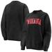 Women's Pressbox Black Indiana Hoosiers Comfy Cord Vintage Wash Basic Arch Pullover Sweatshirt