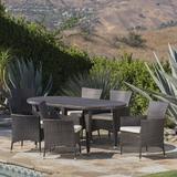 Brayden Studio® Aquinas Oval 6 - Person 69.3" Long Outdoor Dining Set w/ Cushions Wicker/Rattan in Brown | 30 H x 69.3 W x 38.2 D in | Wayfair