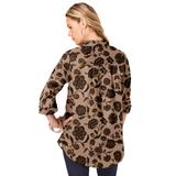 Plus Size Women's Long-Sleeve Kate Big Shirt by Roaman's in Brown Sugar Stamped Floral (Size 28 W) Button Down Shirt Blouse
