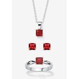 Women's 3-Piece Birthstone .925 Silver Necklace, Earring And Ring Set 18" by PalmBeach Jewelry in July (Size 4)