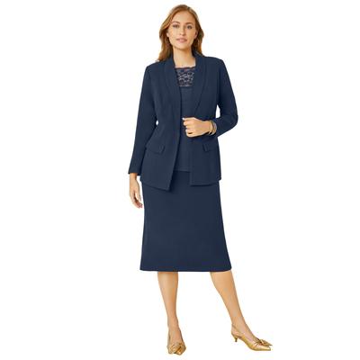 Plus Size Women's 2-Piece Stretch Crepe Single-Breasted Skirt Suit by Jessica London in Navy (Size 20) Set