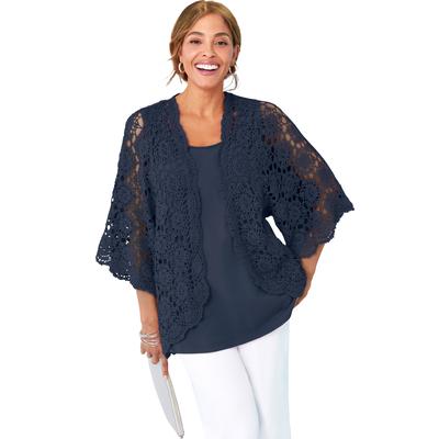 Plus Size Women's Crochet Cardigan by Jessica London in Navy (Size 14/16) Sweater