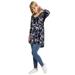 Plus Size Women's High/Low Henley Tunic by ellos in Navy Floral Print (Size 5X)