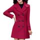 TUDUZ Sale Women Artificial Wool Double Breasted Coat Ladies Elegant Slim Long Sleeve Business Work Office Turn-Down Jacket with Belt(YA Red,M=UK(8))