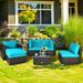 Ebern Designs Patiojoy 6pcs Rattan Patio Furniture Set Cushioned Sofa Chair Ottoman Navy Synthetic Wicker/All - Weather Wicker/Wicker/Rattan | Wayfair