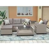 4 PCS Conversation Set Wicker Ratten Sectional Sofa with Seat Cushions