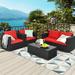 Gymax 4PCS Rattan Patio Conversation Set Outdoor Furniture Set w/