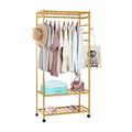 Trintion Clothes Rail Bamboo Open Wardrobe Coat Rack Stand Garment Rack with Shelves Clothes Hanging Storage Organiser for Bedroom Hallway Living Room 168 x 41 x 78 cm