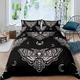 PTNQAZ Black Death Moth Skull Bedding Set Gothic 3D Printed Double Duvet Covers Sets With Pillowcases Bed Linen Quilt Covers Home Textile (Double,Black)