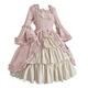 Women Victorian Rococo Dress Vintage Medieval Swing Evening Formal Outfit French Long Gothic Cocktail Lolita Dresses Bowknot Square Collar Long Dress Retro Cosplay Ball Gown Pink