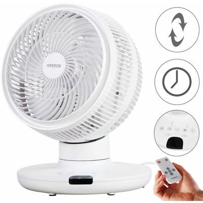 3D Tischventilator ø 23cm Luftzirkulator Luftkühler leise 55W Ventilator - Weiß - Arebos