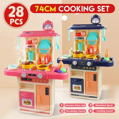28PCS Kitchen Playset Play Children Toy Food Grill Cooking Set With Light Sound 