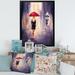 East Urban Home The Woman w/ the Umbrella Walking in the Rain II - Painting on Canvas Metal in Indigo | 32 H x 16 W x 1 D in | Wayfair