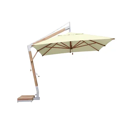 Bambrella Square Levante Side Wind Bamboo Cantilever Umbrella With Base, 10 Ft.
