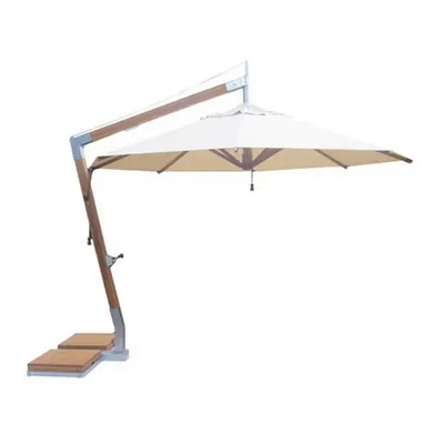 Bambrella Round Levante Side Wind Bamboo Cantilever Umbrella With Base