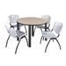 Kee 48" Round Breakroom Table- Black & 4 'M' Stack Chairs- Grey