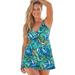 Plus Size Women's Loop Strap Two-Piece Swimdress by Swimsuits For All in Green Tropical (Size 8)