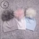 GZHilovingL-Bonnets à pompons en fausse fourrure pour bébé chapeaux en coton doux pour nouveau-nés