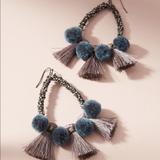 Anthropologie Jewelry | Anthropologie Pom And Tassel Earrings | Color: Blue/Gray | Size: Os