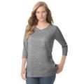 Plus Size Women's Perfect Three-Quarter Sleeve V-Neck Tee by Woman Within in Medium Heather Grey (Size 6X) Shirt