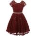 Big Girl Cap Sleeve Floral Lace Glitter Pearl Holiday Party Flower Girl Dress Burgundy 14 JKS 2102 BNY Corner