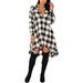 UKAP Fashion Women Plaid V-Neck Swing Dresses Long Sleeve Tunic Mini T Shirt Dress Irregular Hem Flowing Swing Dresses