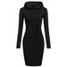 Womens Winter Long Sleeve Hooded Hoodie Pullover Sweatshirt Jumper Midi Dress