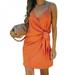 Sonbest Sexy Women's Dress Sleeveless Solid Color Mini Dresses Summer V Neck Lace-up Women Party Dress Orange S