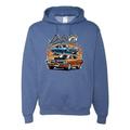 Flaming Dodge Super Bee Muscle Car Mens Cars and Trucks Hooded Sweatshirt Graphic Hoodie, Vintage Heather Blue, 2XL