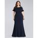 Ever-Pretty Womens Mermaid Flare Sleeves Plus Size Long Formal Evening Prom Dresses for Women 07768 Navy Blue US18