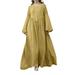 ZANZEA Womens Dresses Full Sleeve Solid Puff Sleeve Robes Maxi Dress