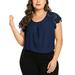 MAWCLOS XL-5XL Womens Chiffon Lace Patchwork Blouse Shirt Tops Plus Size Casual Fashion Round Neck Keyhole Lace Short Sleeve Tank Tops