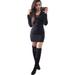 Women V Neck Bandage Knitted Bodycon Mini Jumper Casual Slim Party Sweater Dress