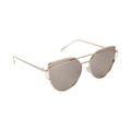 Inner Vision Cat Eye Aviator Metal Frame Cross Bar Sunglasses, Flat Polarized Lens for Women, 100% UV Protection With Case - Gold Frame, Mirror Titanium Lens