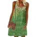 New Women's Summer Dress Sleeveless Print Dress Loose Strap Beach Skirt Floral Print Dress Sling Skirt Crewneck Dress