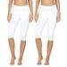 Women & Plus Essential Basic Cotton Spandex Stretch Below Knee Length 15" Leggings (WHITE/WHITE, L)