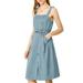 Allegra K Women's Summer Sleeveless Square Neck Button Pockets Midi Strap Dress